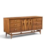 broyhill brasilia mid century walnut and brass lowboy 9 drawer dresser