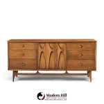 broyhill brasilia mid century walnut and brass lowboy 9 drawer dresser