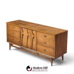 broyhill brasilia mid century walnut and brass lowboy 9 drawer dresser