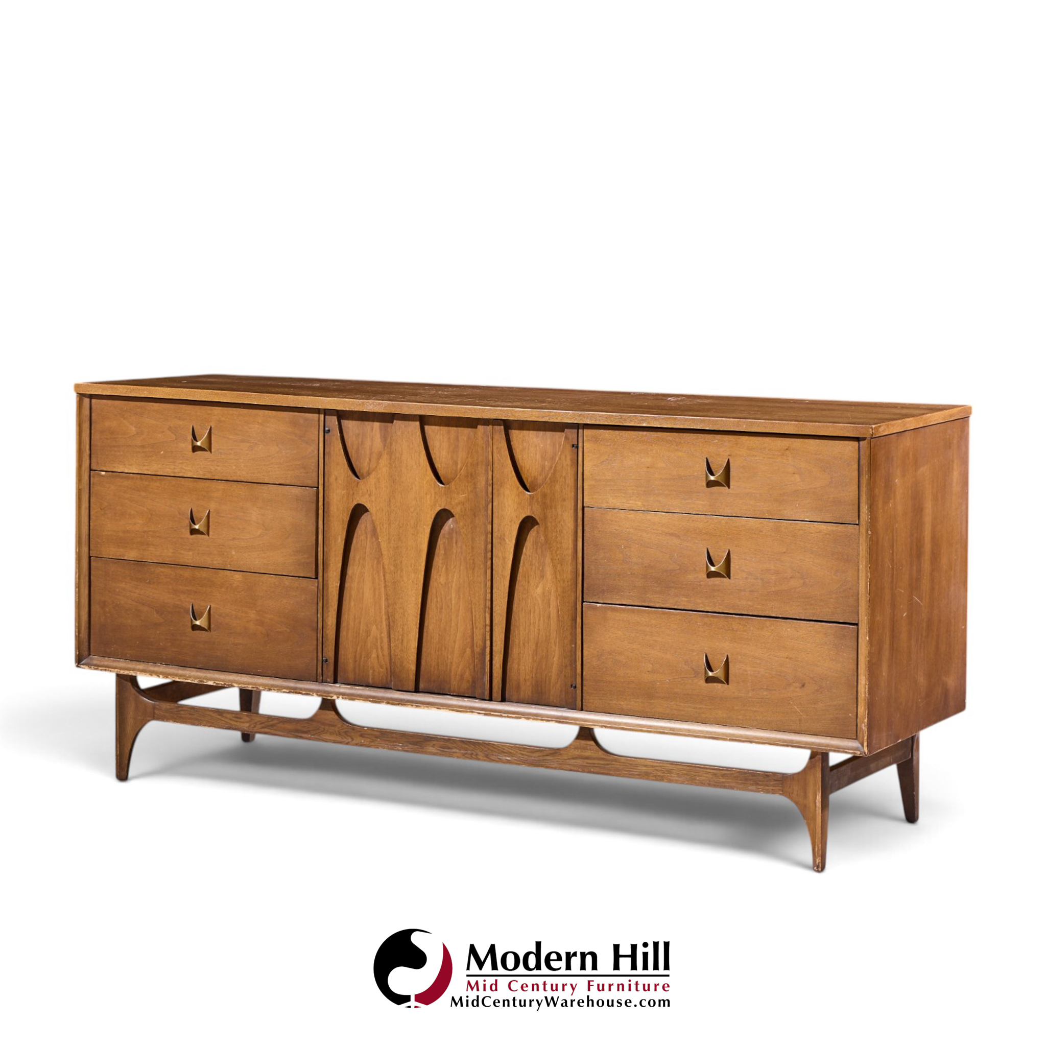 broyhill brasilia mid century walnut and brass lowboy 9 drawer dresser