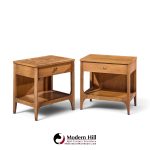 broyhill brasilia mid century walnut and brass nightstands - pair