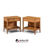 broyhill brasilia mid century walnut and brass nightstands - pair