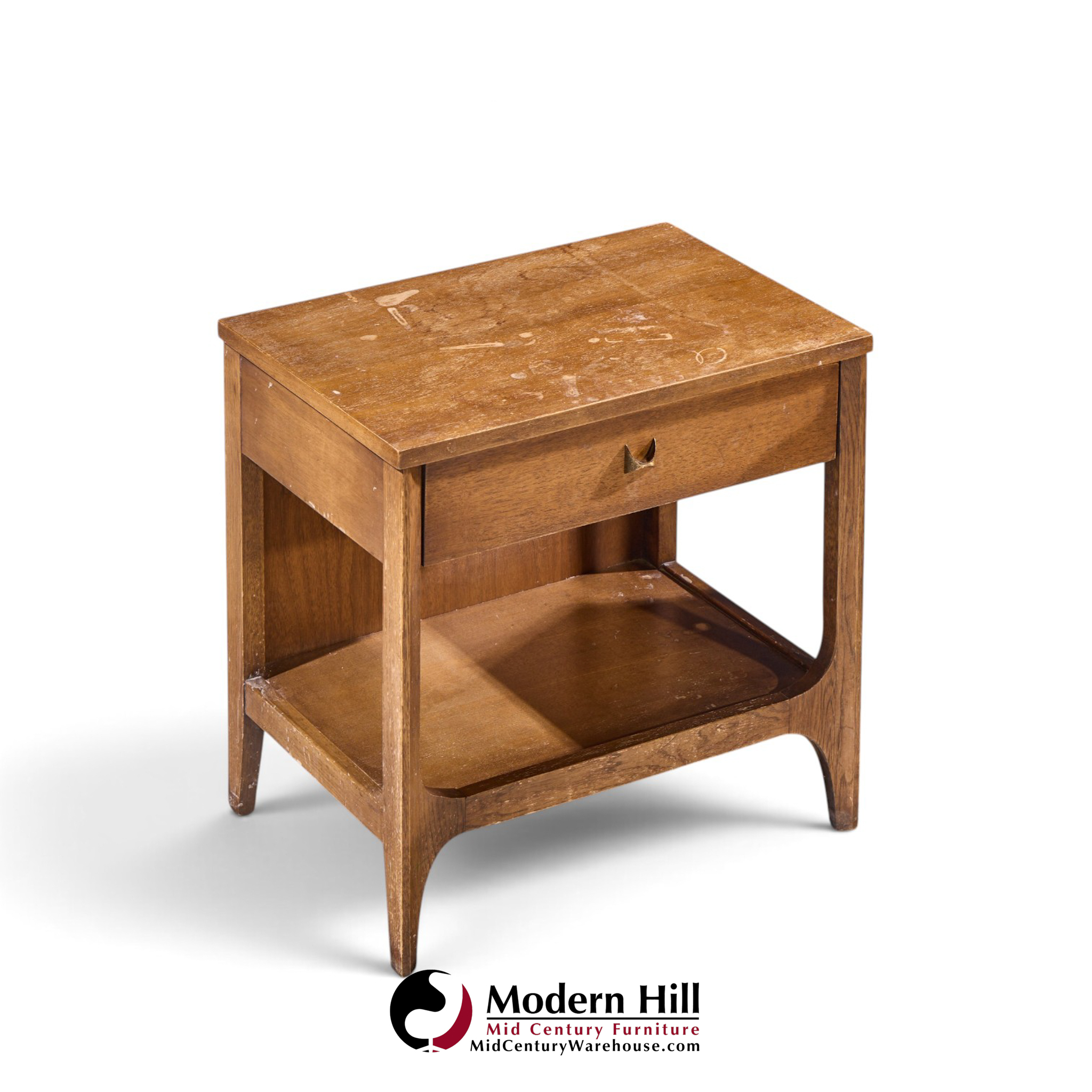 broyhill brasilia mid century walnut and brass nightstands - pair