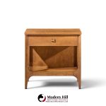 broyhill brasilia mid century walnut and brass nightstands - pair