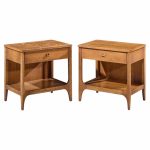 broyhill brasilia mid century walnut and brass nightstands - pair