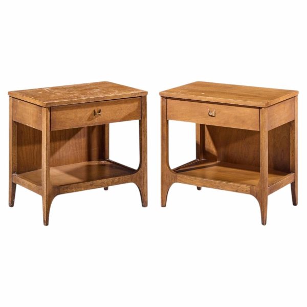 broyhill brasilia mid century walnut and brass nightstands - pair