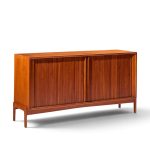 dux style mid century walnut tambour door credenza