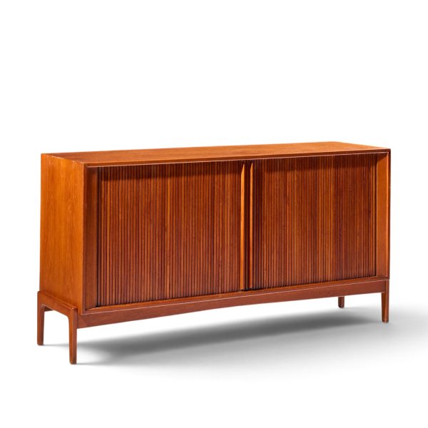 dux style mid century walnut tambour door credenza