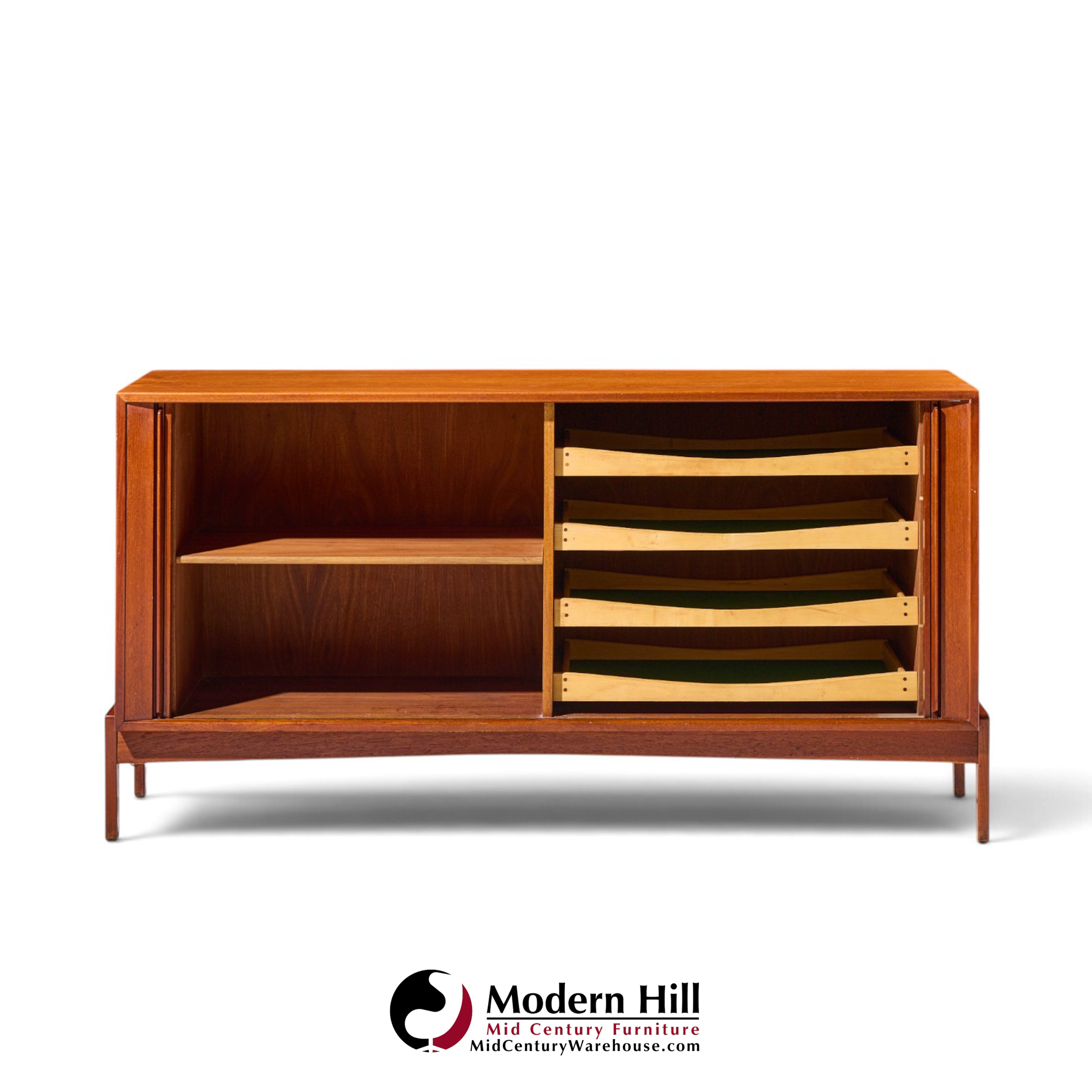 dux style mid century walnut tambour door credenza