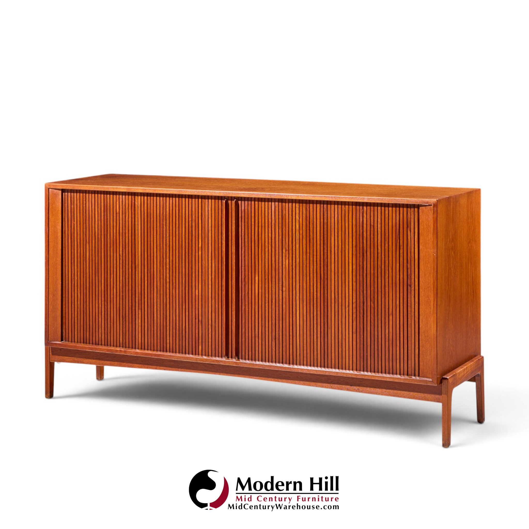 dux style mid century walnut tambour door credenza