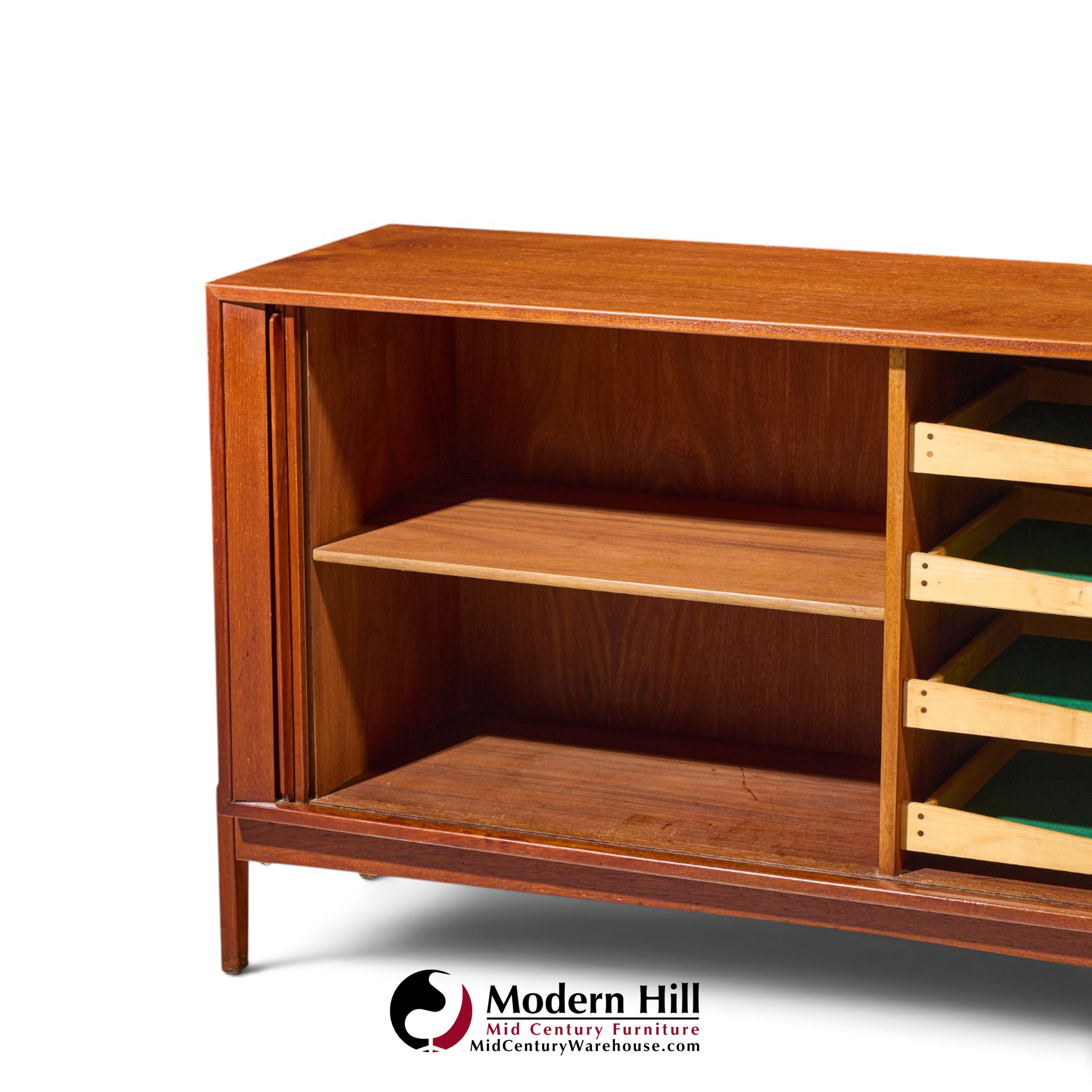 dux style mid century walnut tambour door credenza