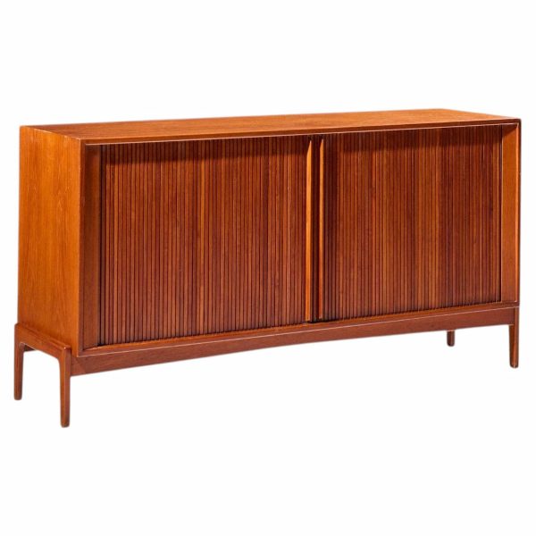 dux style mid century walnut tambour door credenza