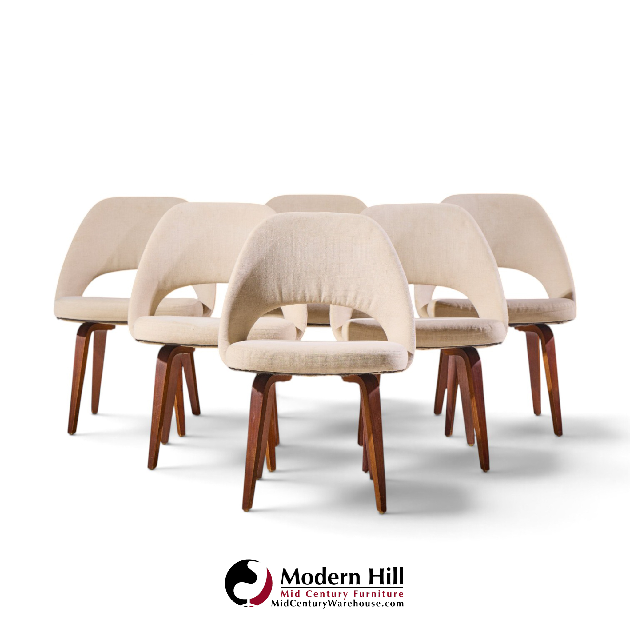 eero saarinen for knoll mid century bentwood executive dining chairs - set of 6