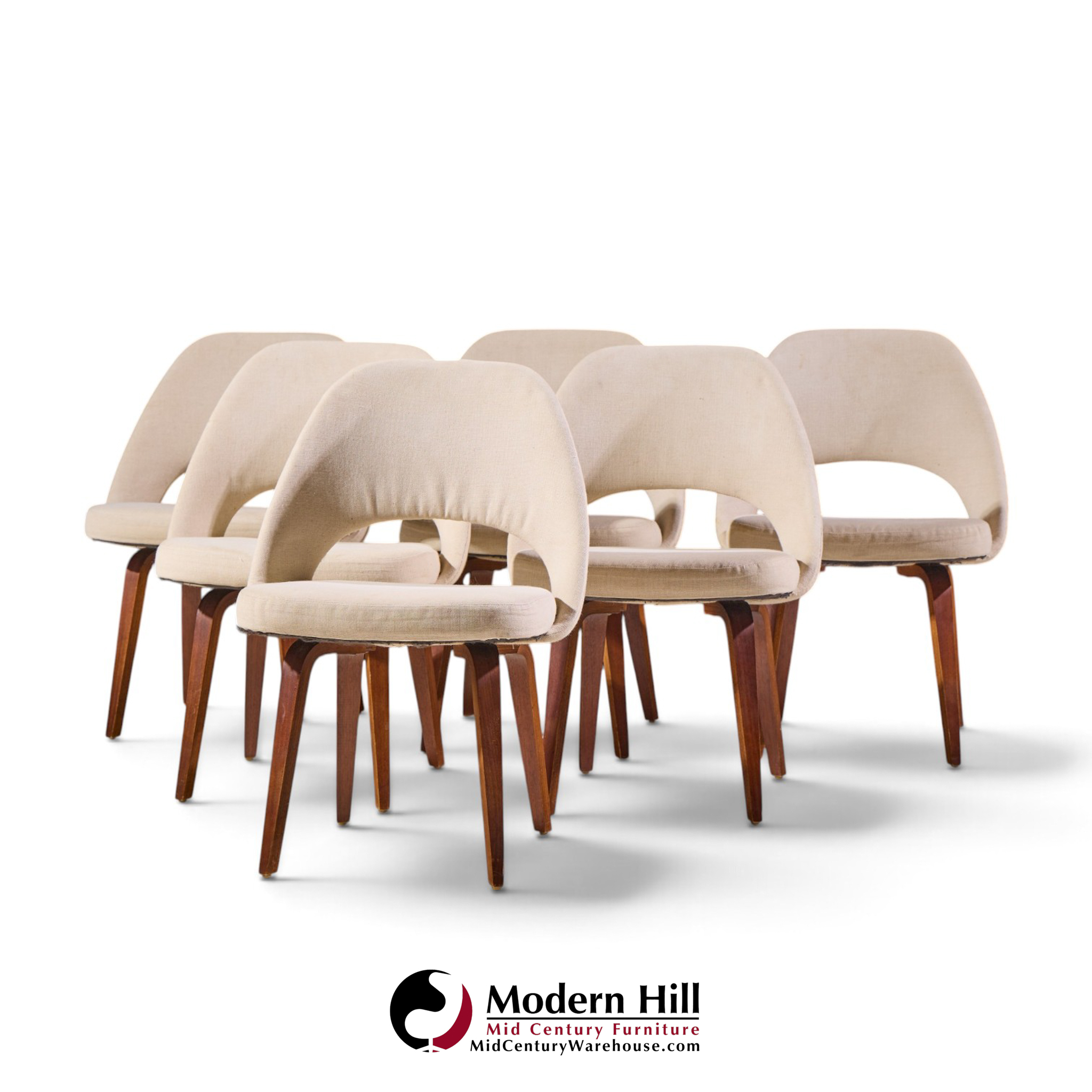 eero saarinen for knoll mid century bentwood executive dining chairs - set of 6