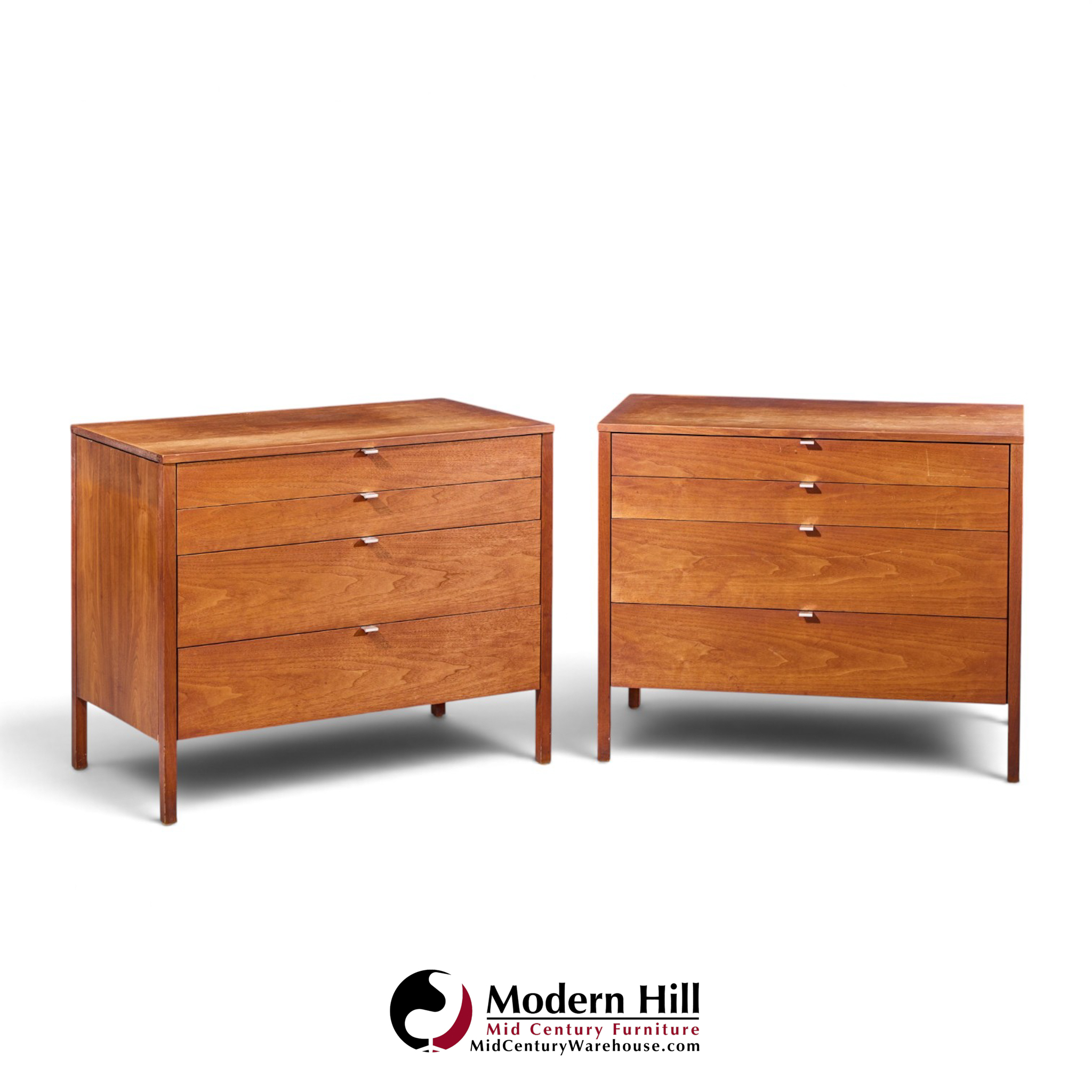 florence knoll for knoll mid century walnut chest of drawers dresser - pair