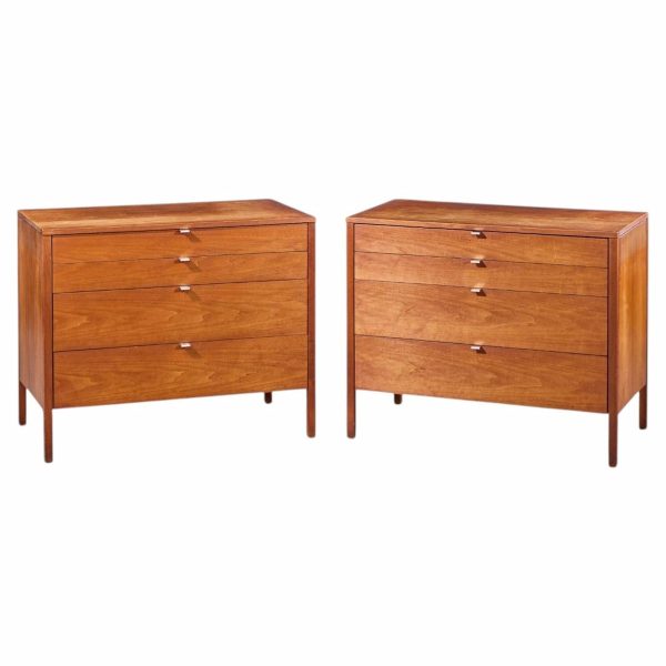 florence knoll for knoll mid century walnut chest of drawers dresser - pair