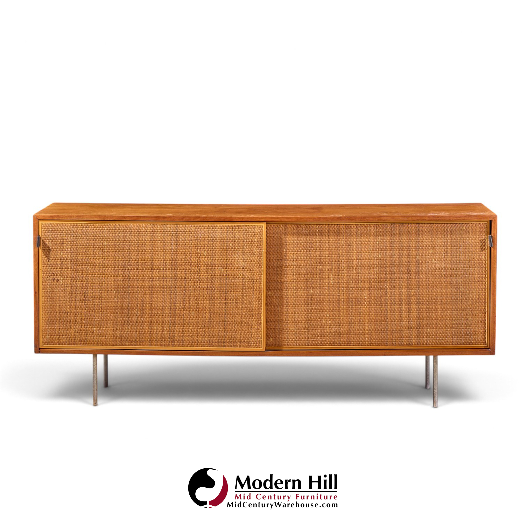 florence knoll for knoll model 116 mid century walnut and cane sliding door credenza