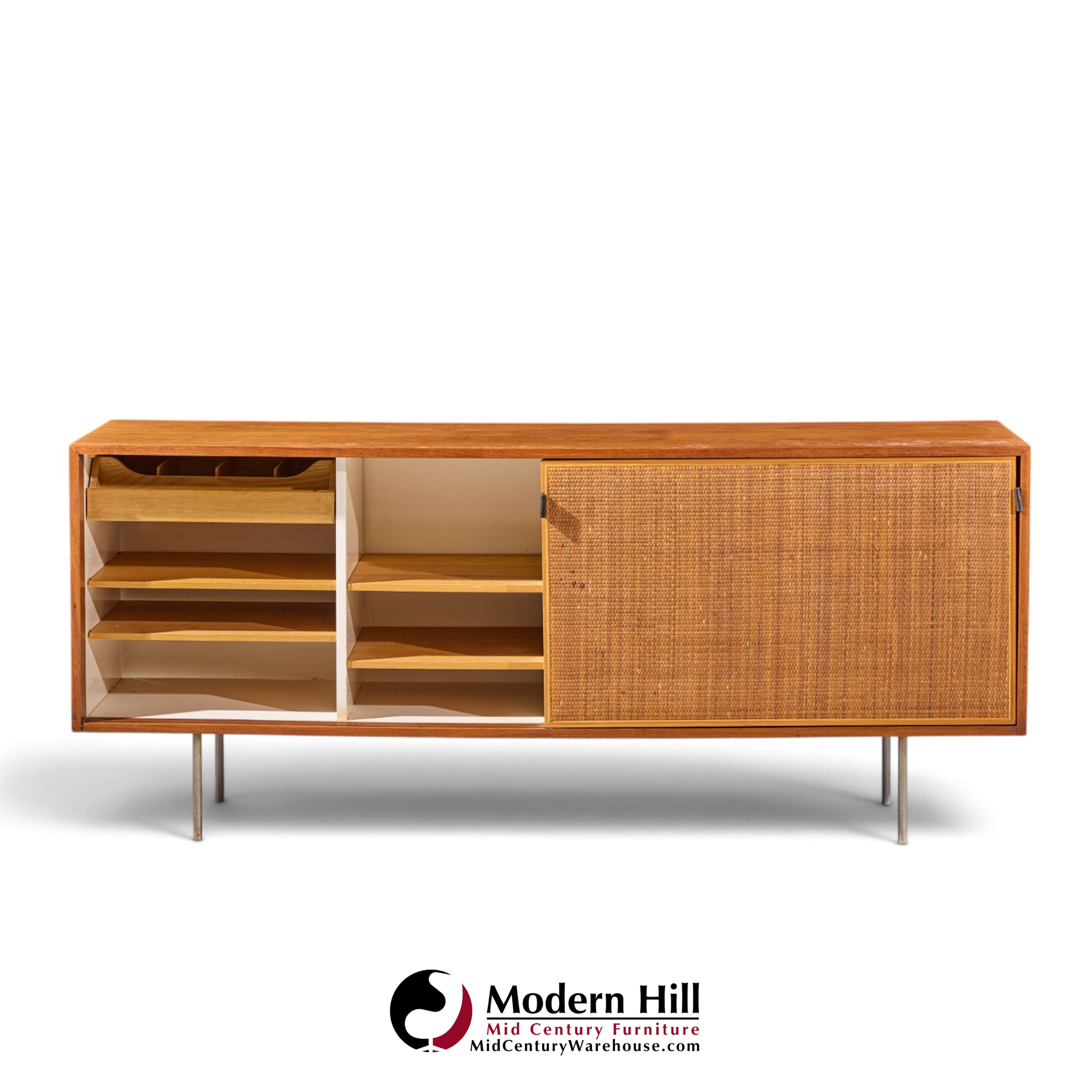 florence knoll for knoll model 116 mid century walnut and cane sliding door credenza