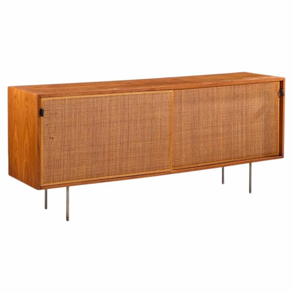 florence knoll for knoll model 116 mid century walnut and cane sliding door credenza