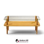 gilbert rhode style mid century walnut and glass coffee table