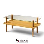 gilbert rhode style mid century walnut and glass coffee table