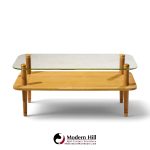 gilbert rhode style mid century walnut and glass coffee table