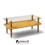 gilbert rhode style mid century walnut and glass coffee table