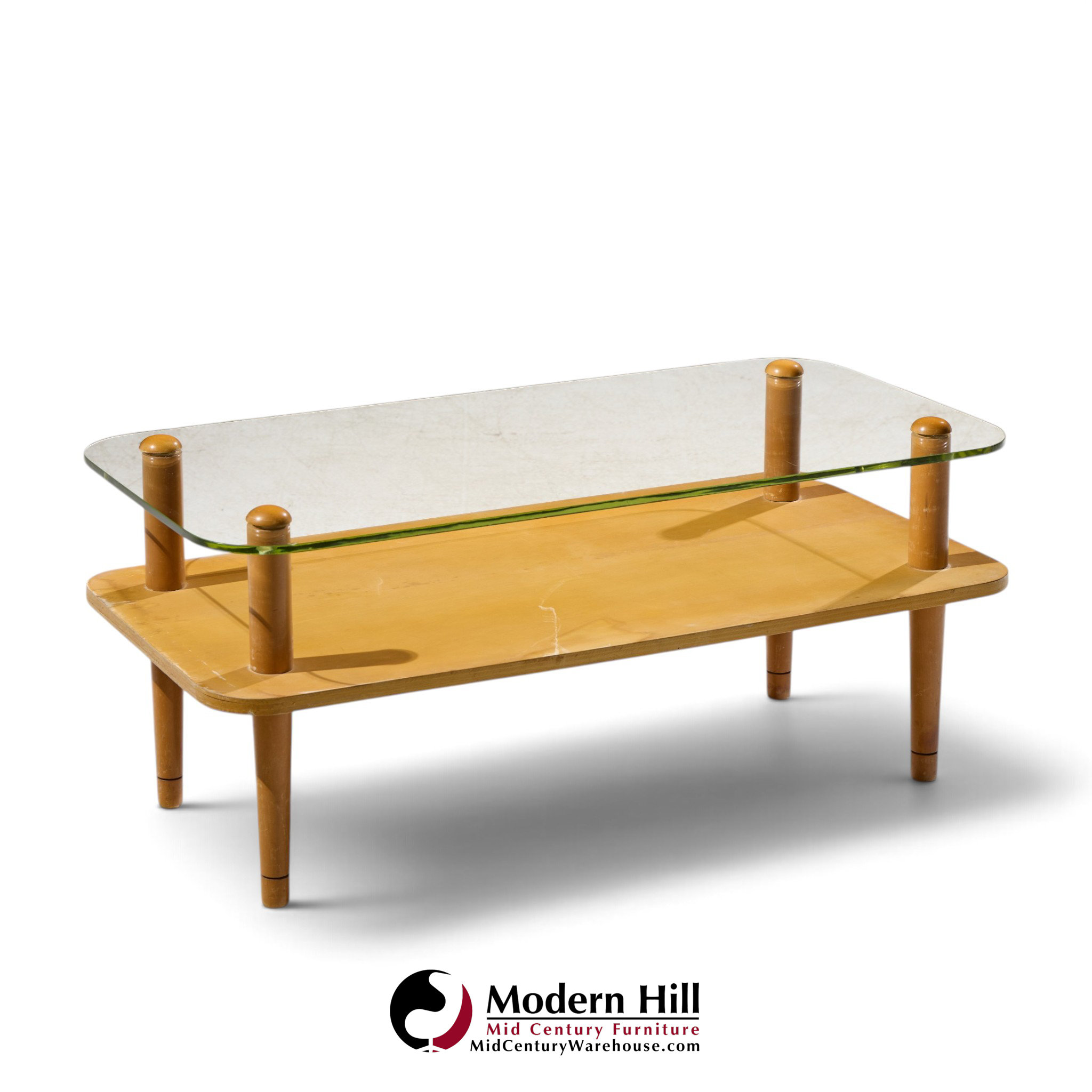 gilbert rhode style mid century walnut and glass coffee table