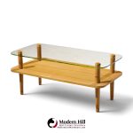 gilbert rhode style mid century walnut and glass coffee table