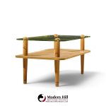 gilbert rhode style mid century walnut and glass coffee table