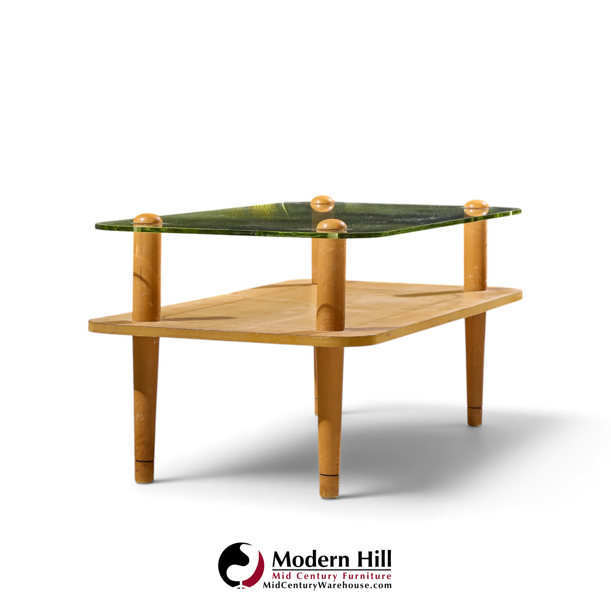gilbert rhode style mid century walnut and glass coffee table