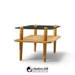 gilbert rhode style mid century walnut and glass coffee table