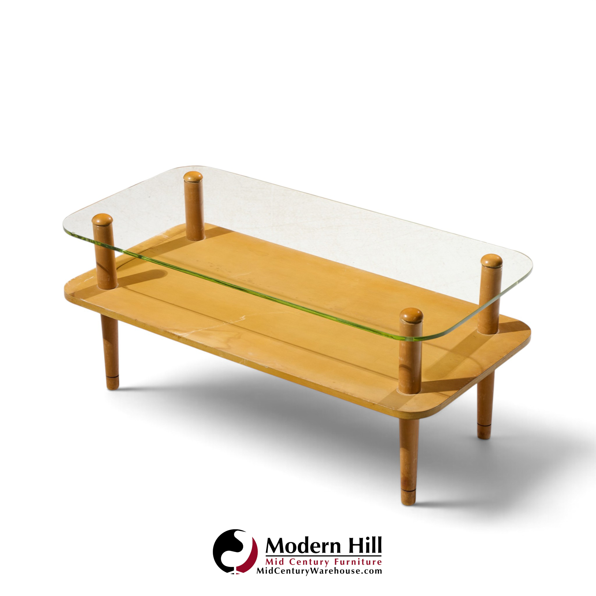 gilbert rhode style mid century walnut and glass coffee table