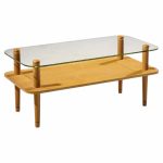 gilbert rhode style mid century walnut and glass coffee table