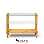 gilbert rohde style mid century glass and walnut console table