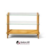 gilbert rohde style mid century glass and walnut console table