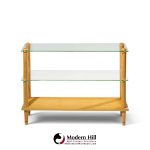 gilbert rohde style mid century glass and walnut console table