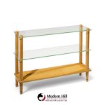 gilbert rohde style mid century glass and walnut console table