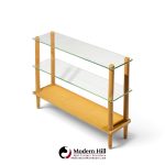 gilbert rohde style mid century glass and walnut console table