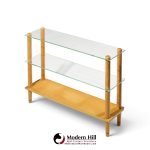 gilbert rohde style mid century glass and walnut console table