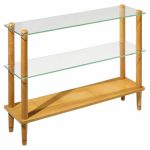 gilbert rohde style mid century glass and walnut console table