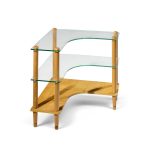 gilbert rohde style mid century glass and walnut corner table