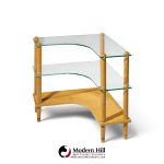 gilbert rohde style mid century glass and walnut corner table