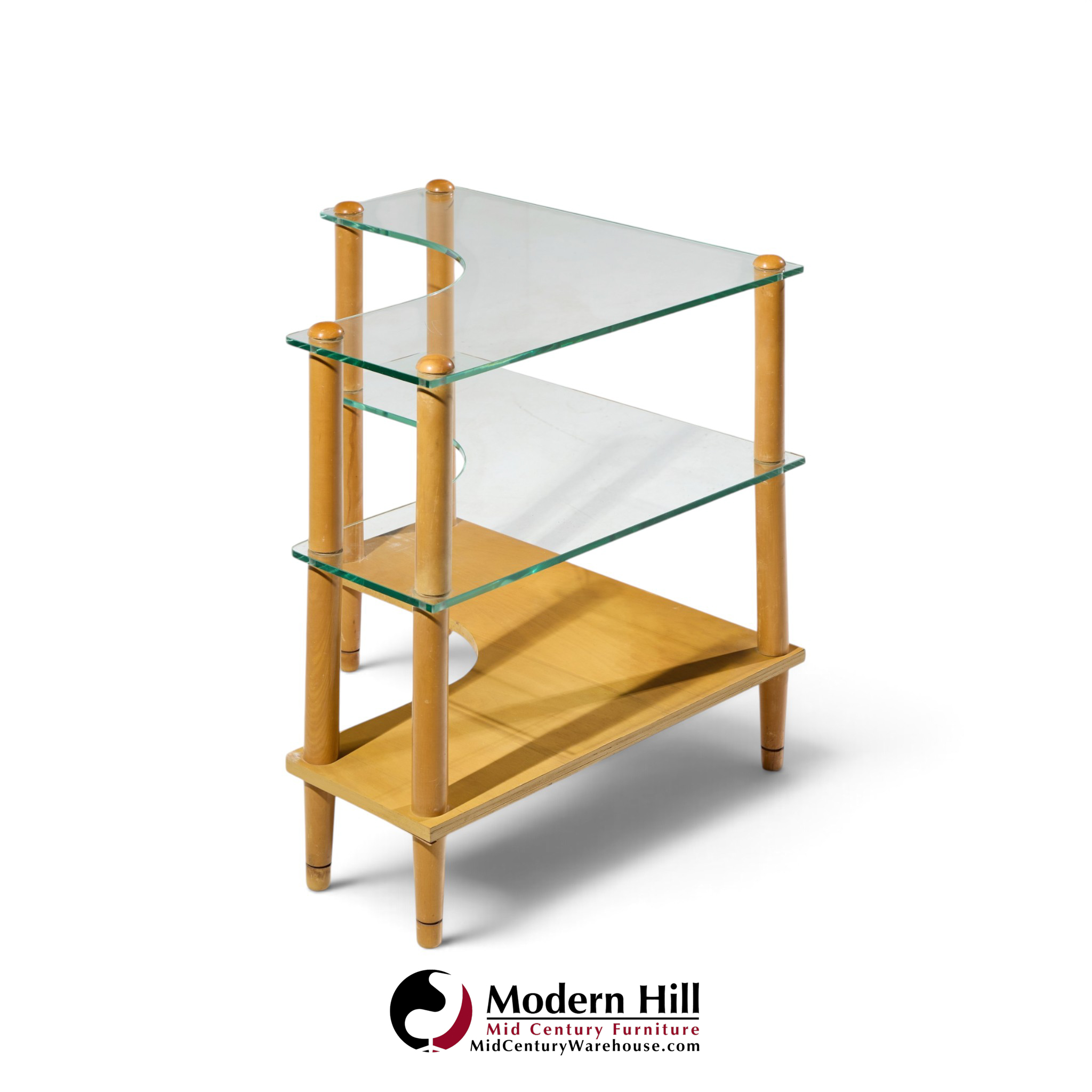 gilbert rohde style mid century glass and walnut corner table