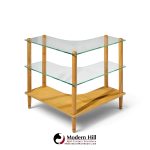 gilbert rohde style mid century glass and walnut corner table