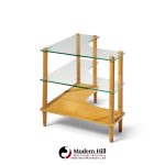 gilbert rohde style mid century glass and walnut corner table