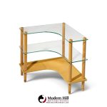 gilbert rohde style mid century glass and walnut corner table