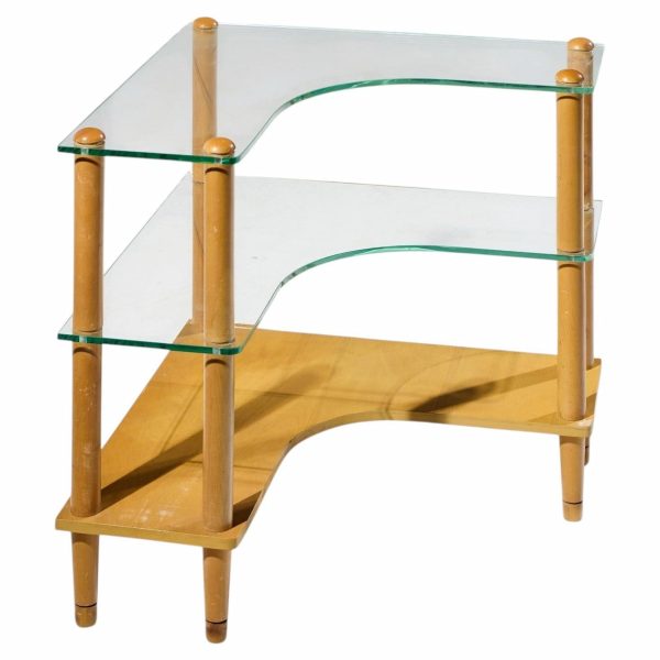 gilbert rohde style mid century glass and walnut corner table