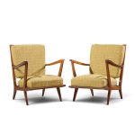 gio ponti for cassina model 516 mid century walnut lounge chairs - pair