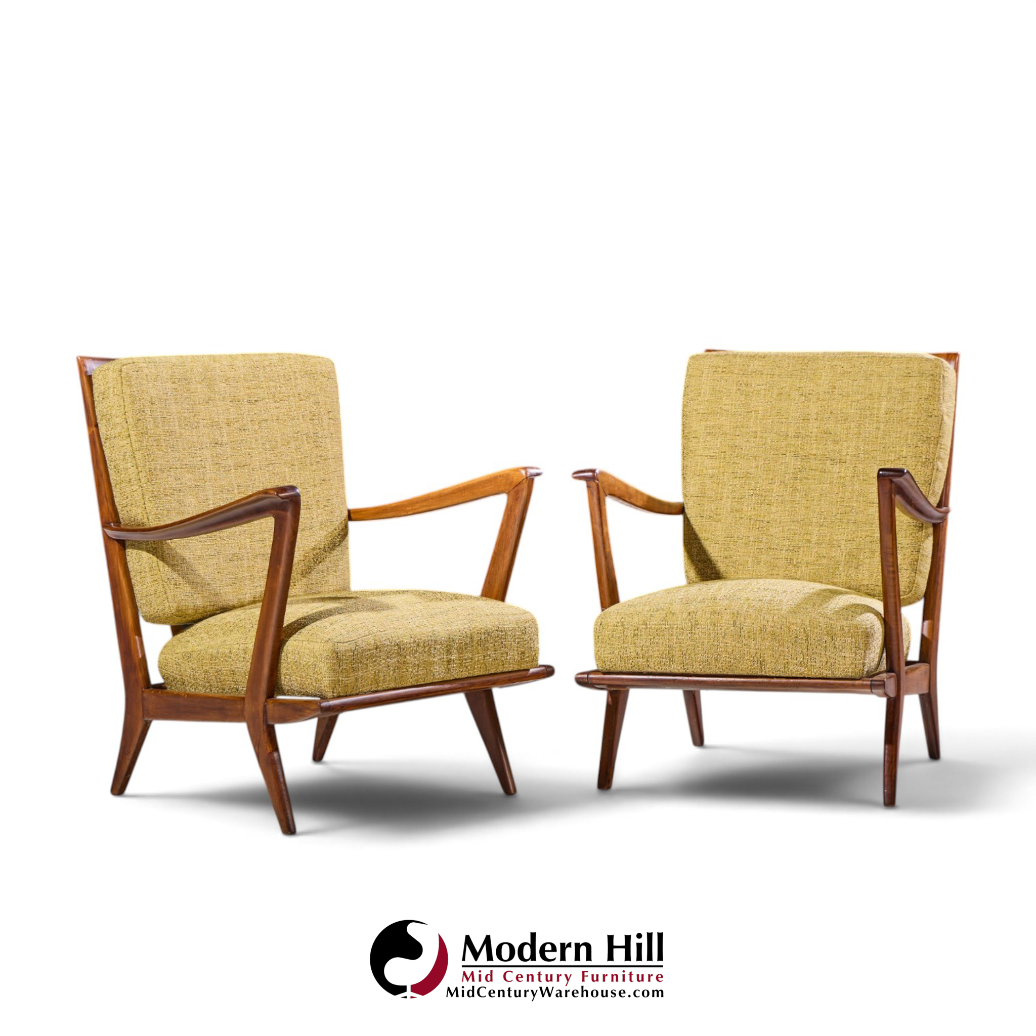 gio ponti for cassina model 516 mid century walnut lounge chairs - pair